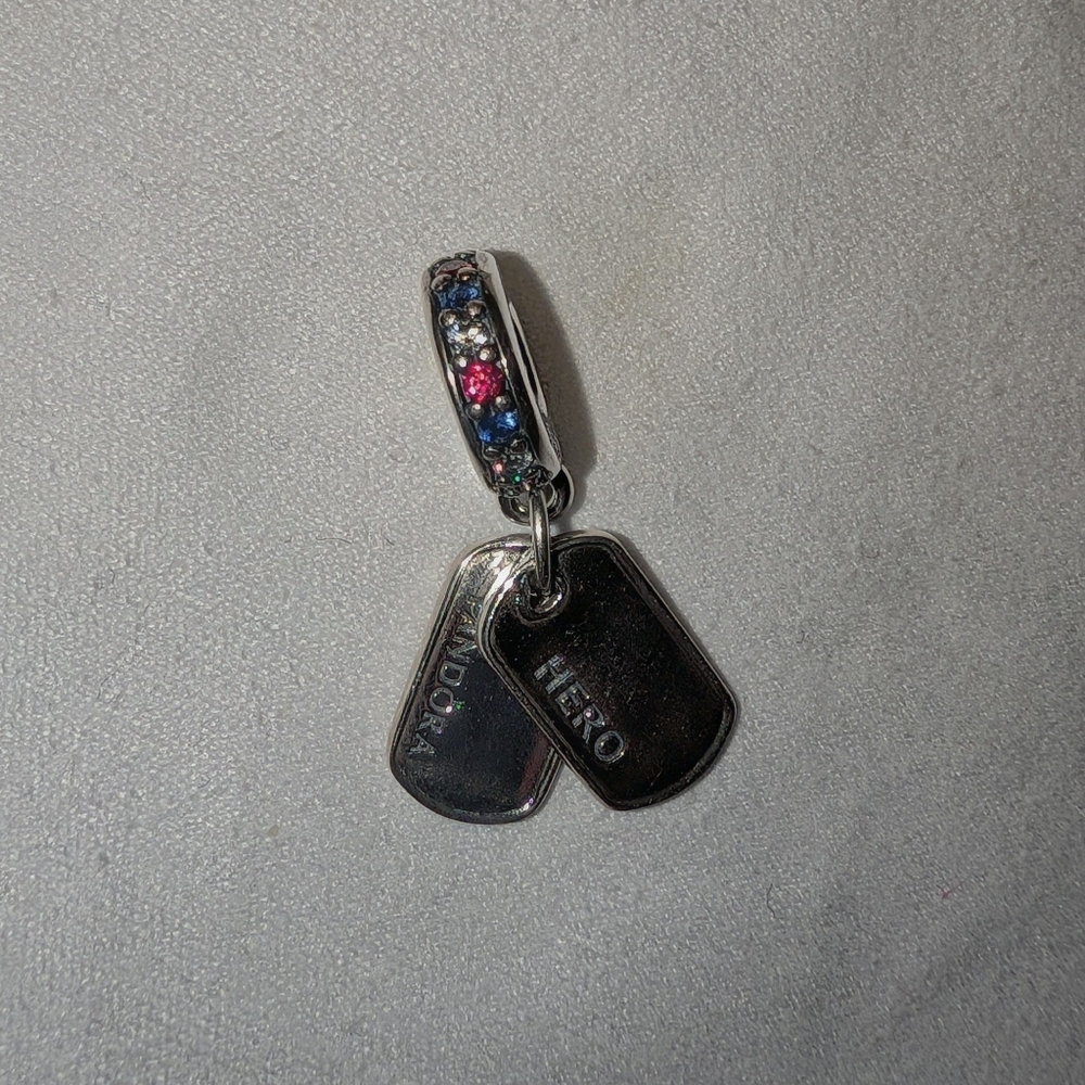 Pandora "Hero" Dog Tag Dangle Charm - Picture 2 of 3